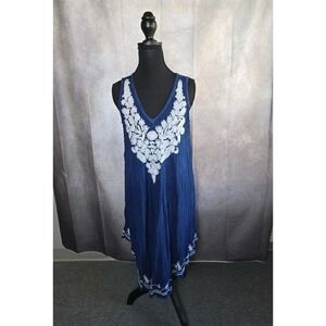 Lapogee Womens Blue & White Embroidered Floral Sundress Size Small Boho Lagenloo